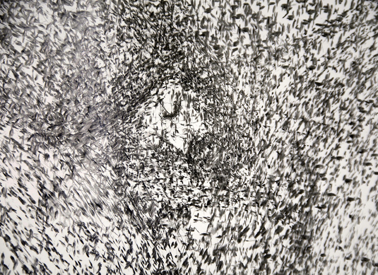 Yazid Oulab – Noyau Cosmique : Yazid Oulab, Noyau cosmique, détail,  2012, graphite embouté à une perceuse, 220 x 150 cm © Courtesy Galerie Eric Dupont, Paris